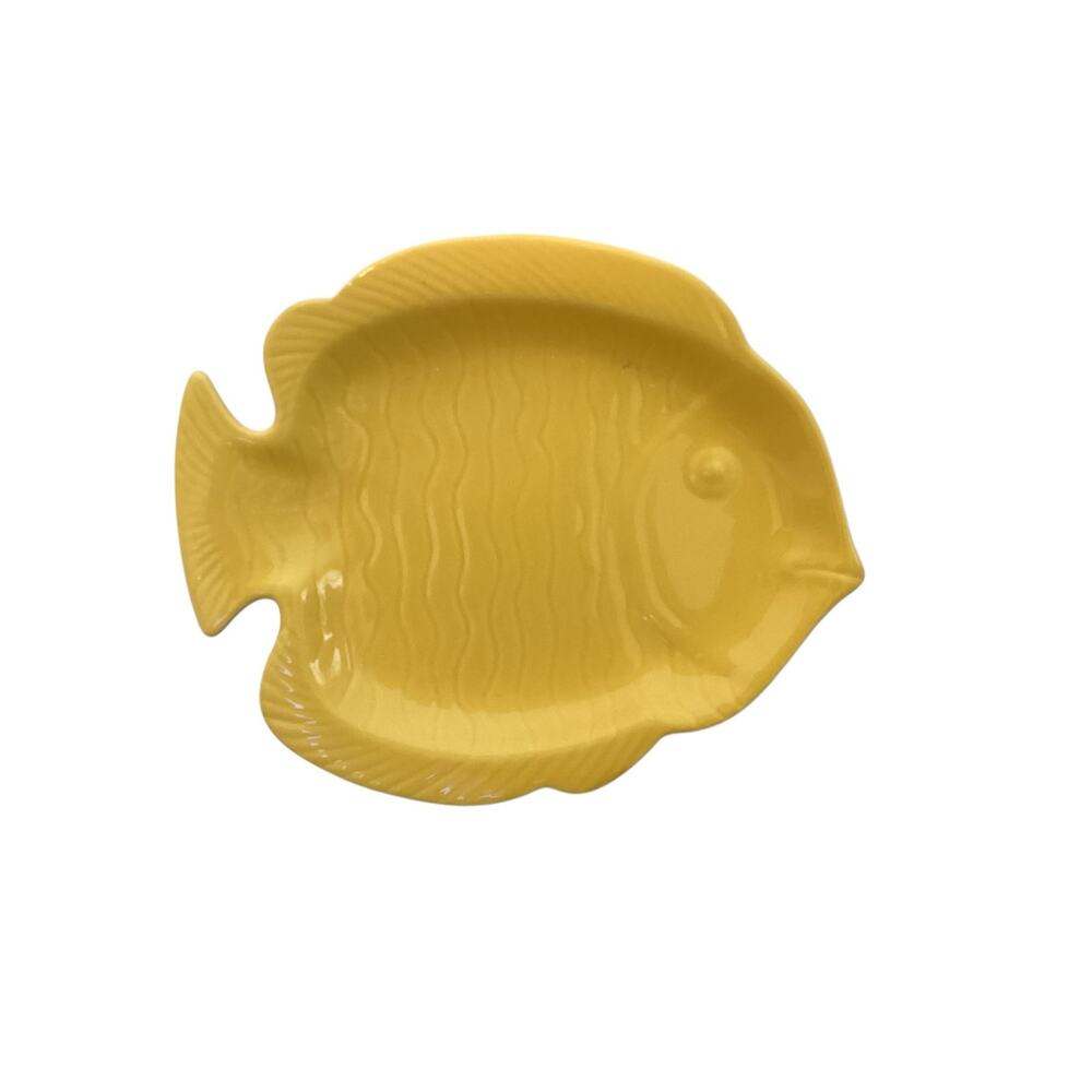 Stoneware Set of 2 Fish Plates Snack Sauce Dip  8" - Picture 2 of 6